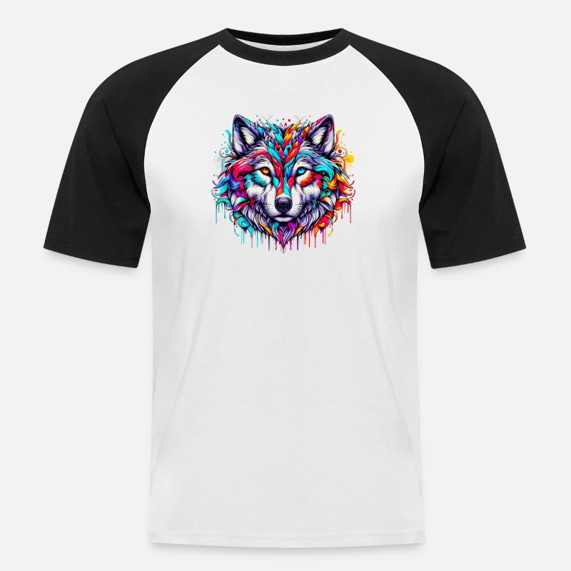 Wolf - Männer Baseball-T-Shirt - Weiß/Schwarz