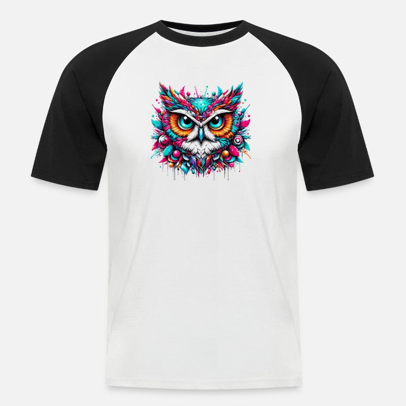 Eule - Männer Baseball-T-Shirt - Weiß/Schwarz