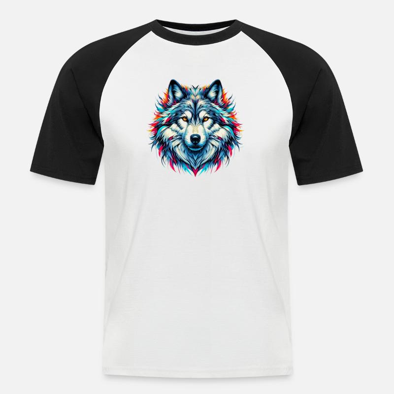 Wolf - Männer Baseball-T-Shirt - Weiß/Schwarz