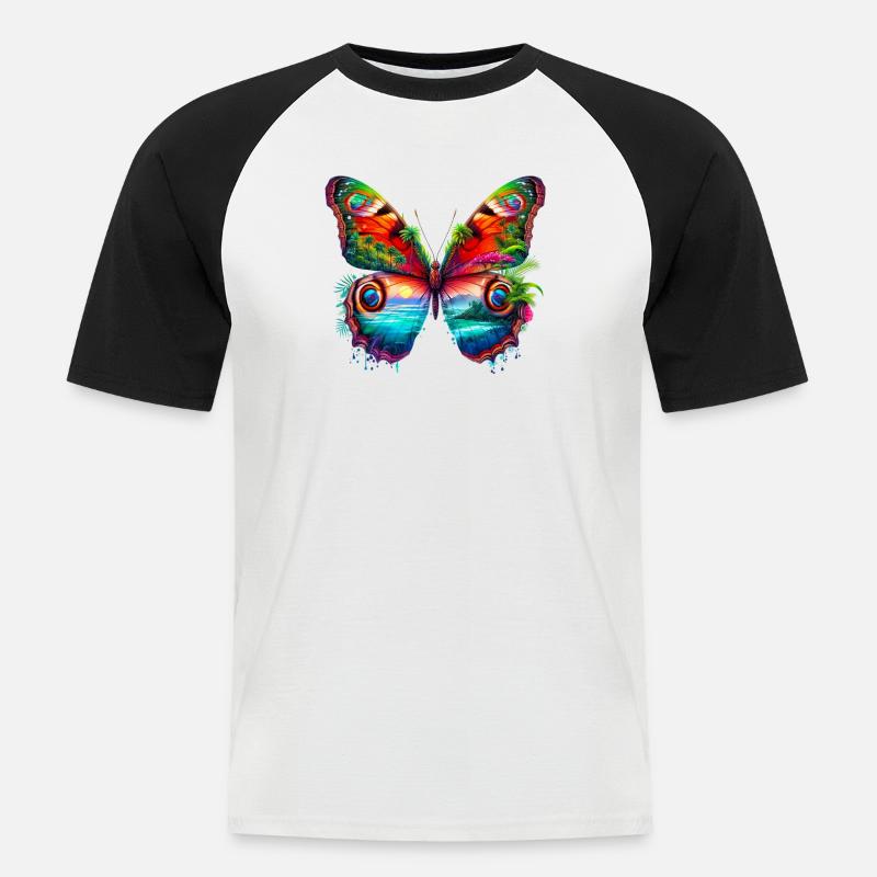 Schmetterling - Männer Baseball-T-Shirt - Weiß/Schwarz