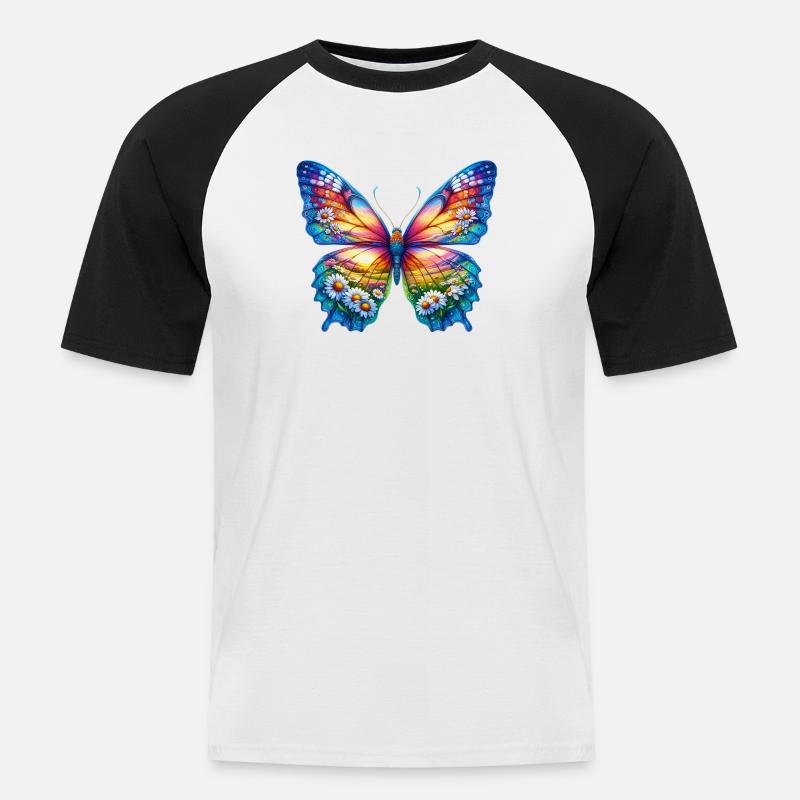 Schmetterlingsblumen Gänseblümchen Gänseblümchen - Männer Baseball-T-Shirt - Weiß/Schwarz