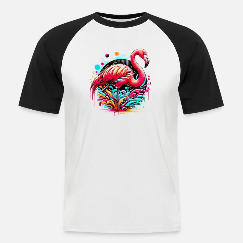 Flamingo - Männer Baseball-T-Shirt - Weiß/Schwarz