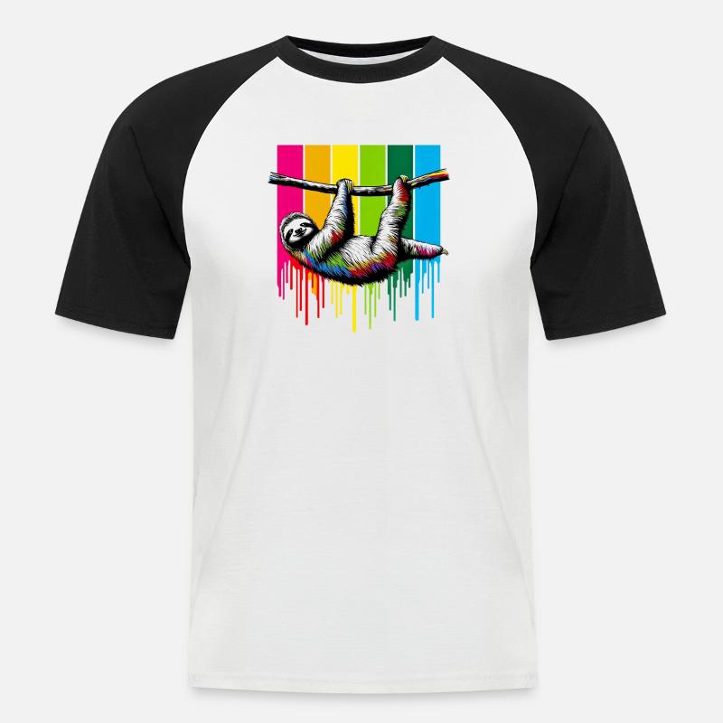 Faultier - Männer Baseball-T-Shirt - Weiß/Schwarz