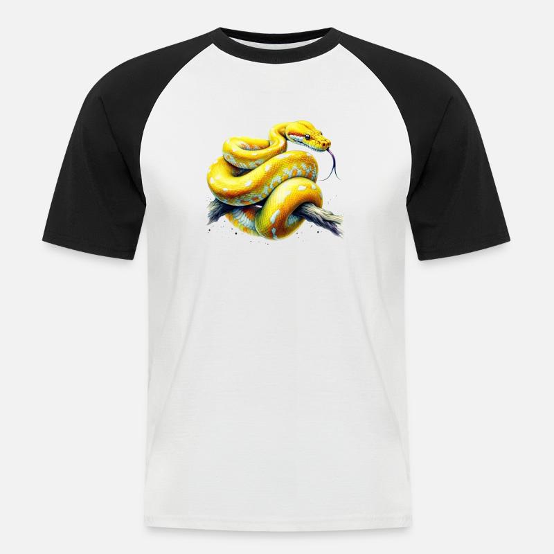 Gelbe Python - Männer Baseball-T-Shirt - Weiß/Schwarz