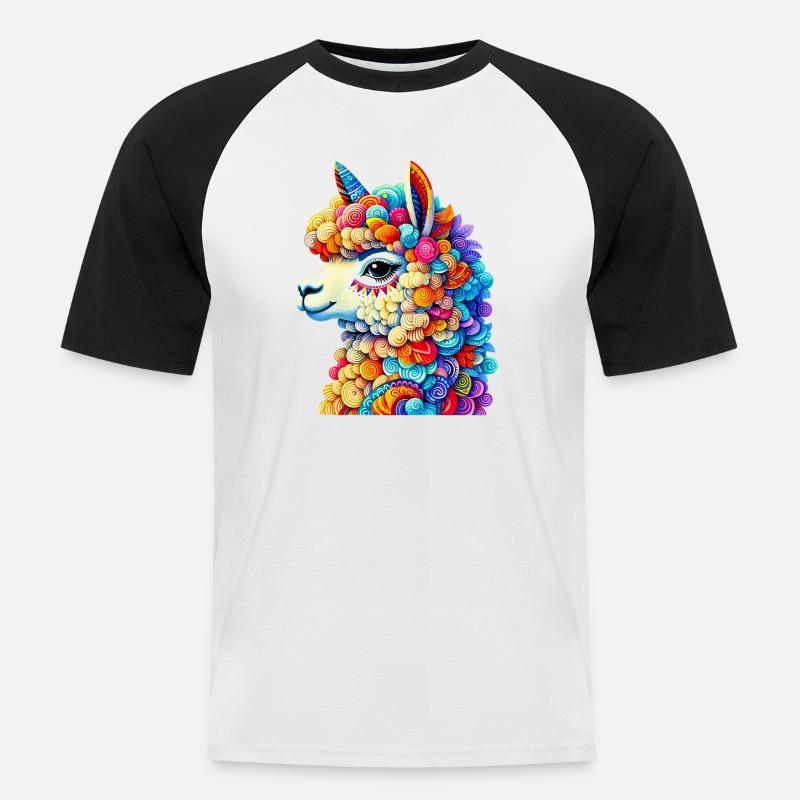 Alpaka - Männer Baseball-T-Shirt - Weiß/Schwarz