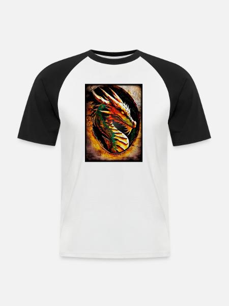 Feuerdrache im Kreis - Männer Baseball-T-Shirt - Weiß/Schwarz