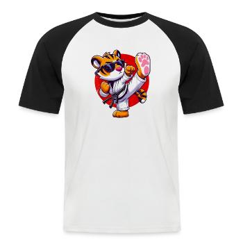 Tigre Karate Style Illustration - T-shirt baseball manches courtes Homme - blanc/noir - Devant - Nik (191cm)