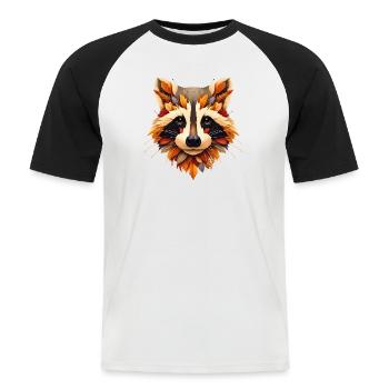 Raton laveur, conçu à partir de différentes feuilles - T-shirt baseball manches courtes Homme - blanc/noir - Devant - Nik (191cm)