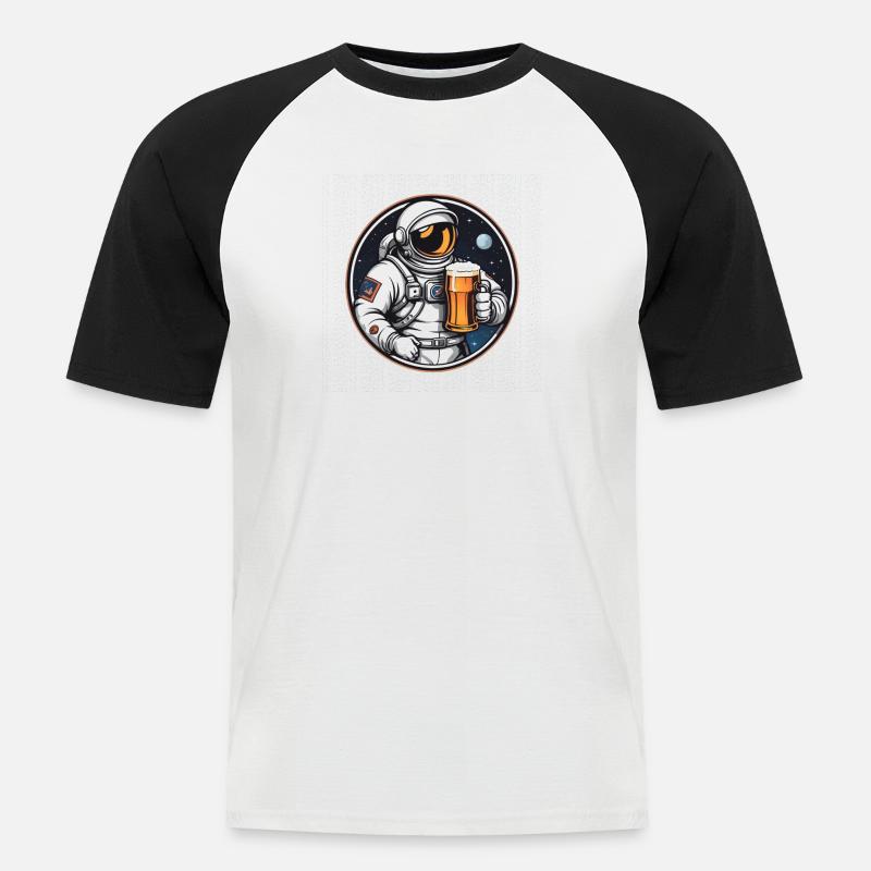 Astronaut mit Bier im All - Männer Baseball-T-Shirt - Weiß/Schwarz
