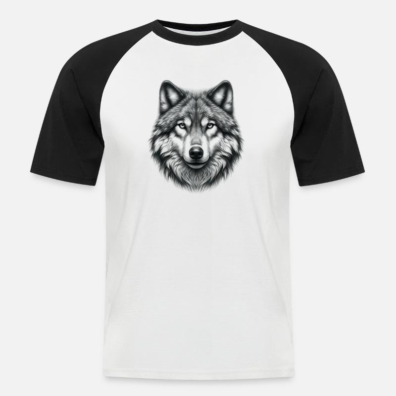 Wolf - Männer Baseball-T-Shirt - Weiß/Schwarz