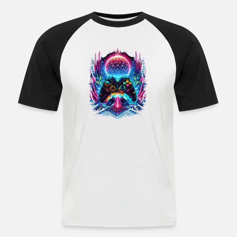 Synthwave Cyberpunk Gaming Controller - Männer Baseball-T-Shirt - Weiß/Schwarz