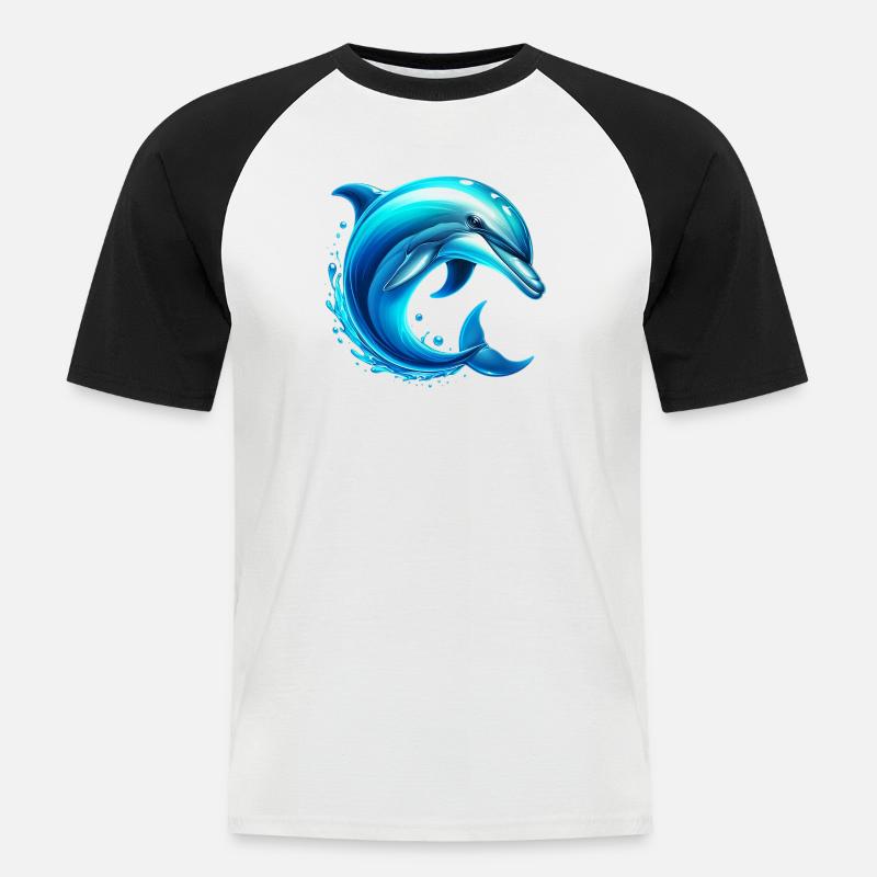 Delfin - Männer Baseball-T-Shirt - Weiß/Schwarz