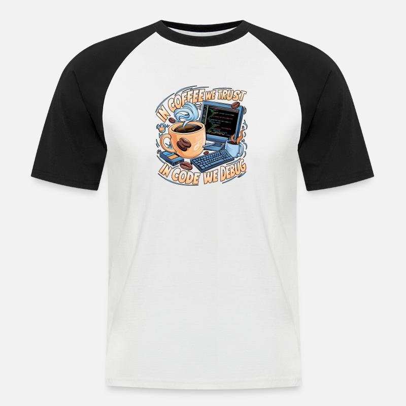 KaffeeCode Debug: In Code Wir Debuggen - Männer Baseball-T-Shirt - Weiß/Schwarz