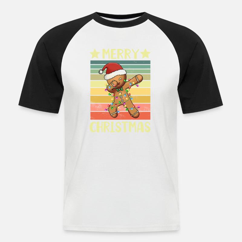 Frohe Weihnachten Lebkuchenmann - Männer Baseball-T-Shirt - Weiß/Schwarz
