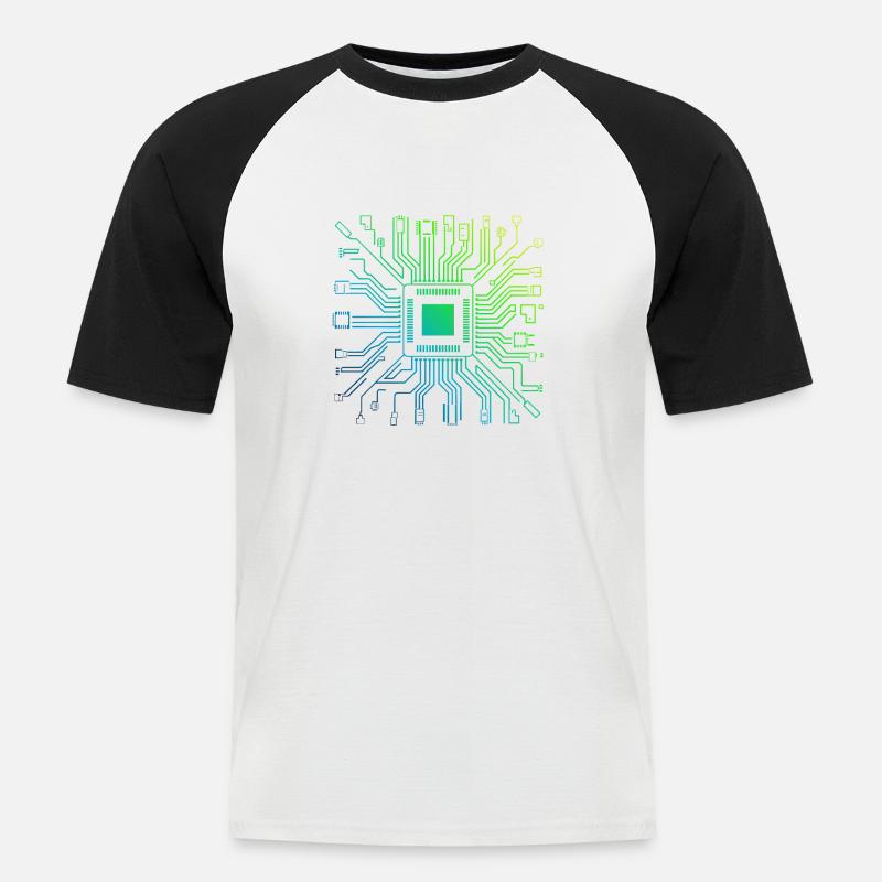 Bunte Computerplatine Tech Electronic - Männer Baseball-T-Shirt - Weiß/Schwarz