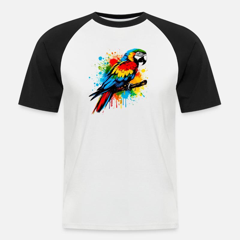 Papagei - Männer Baseball-T-Shirt - Weiß/Schwarz