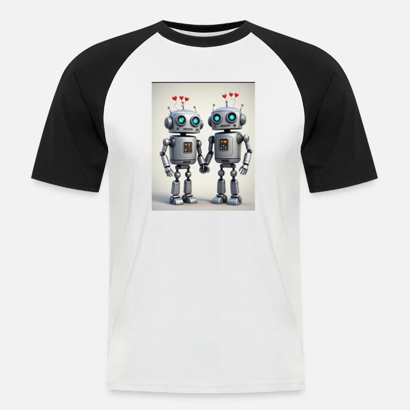 Roboter Pärchen - Männer Baseball-T-Shirt - Weiß/Schwarz