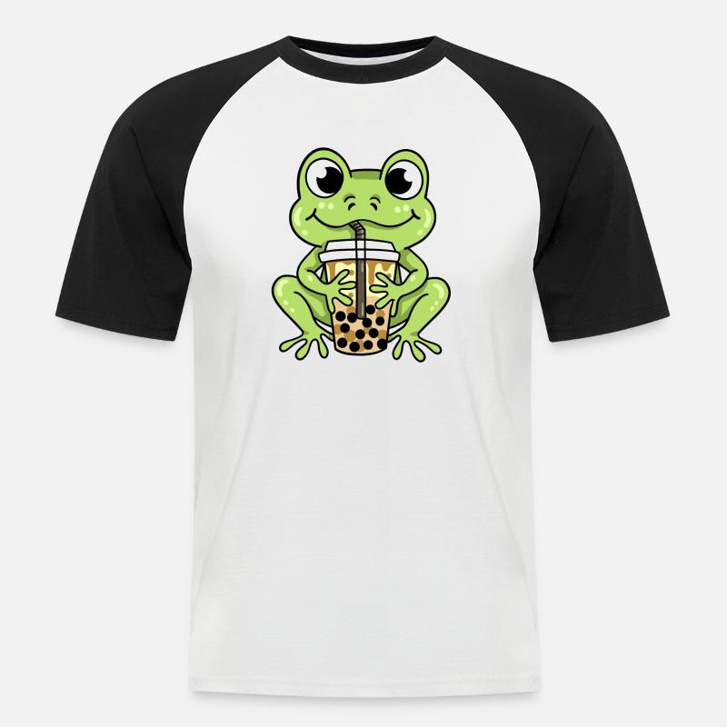 Frosch Bubble Tea - Männer Baseball-T-Shirt - Weiß/Schwarz