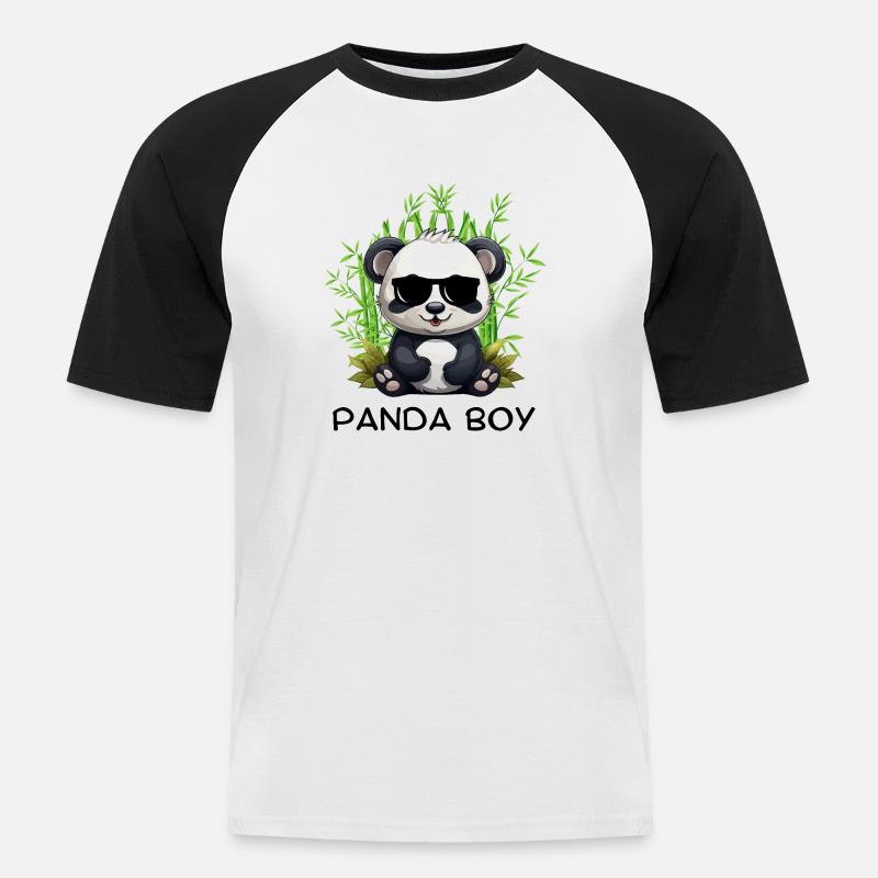 Panda Boy: Panda Design mit Brille - Männer Baseball-T-Shirt - Weiß/Schwarz