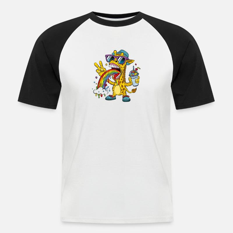 Regenbogengiraffe - Männer Baseball-T-Shirt - Weiß/Schwarz