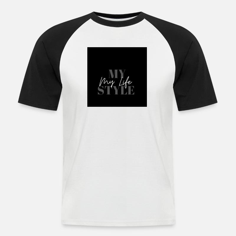 My Life Style Typo Script auf Schwarz - Männer Baseball-T-Shirt - Weiß/Schwarz