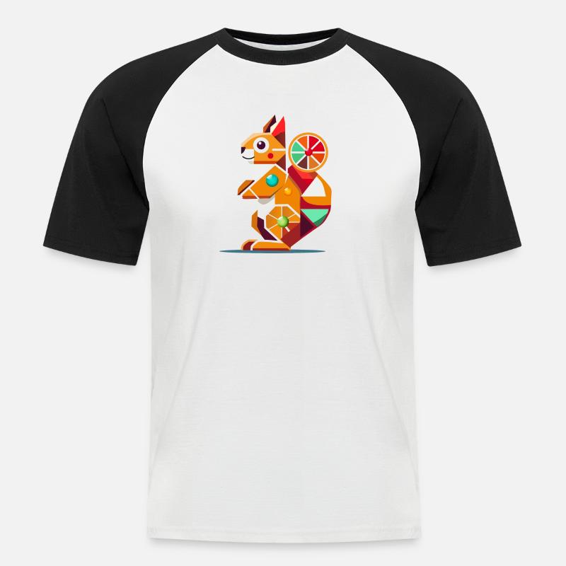 Geometrisches Eichhörnchen-farbenfroher Hingucker - Männer Baseball-T-Shirt - Weiß/Schwarz