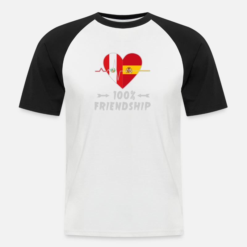 Peru und Spanien 100% Freundschaft - Männer Baseball-T-Shirt - Weiß/Schwarz