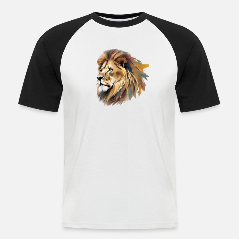 Farbenfroher Löwenkopf - Männer Baseball-T-Shirt - Weiß/Schwarz