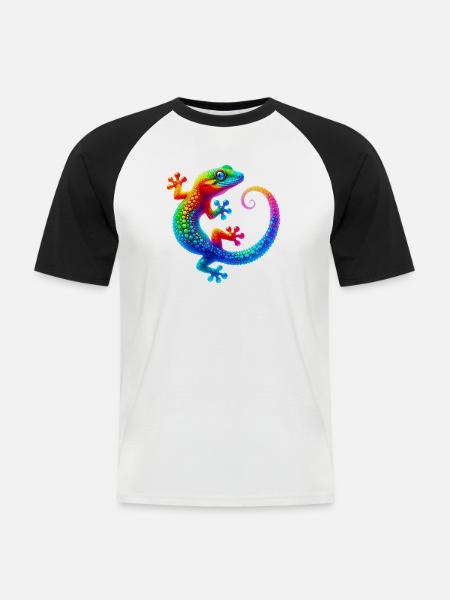 Gecko - Männer Baseball-T-Shirt - Weiß/Schwarz