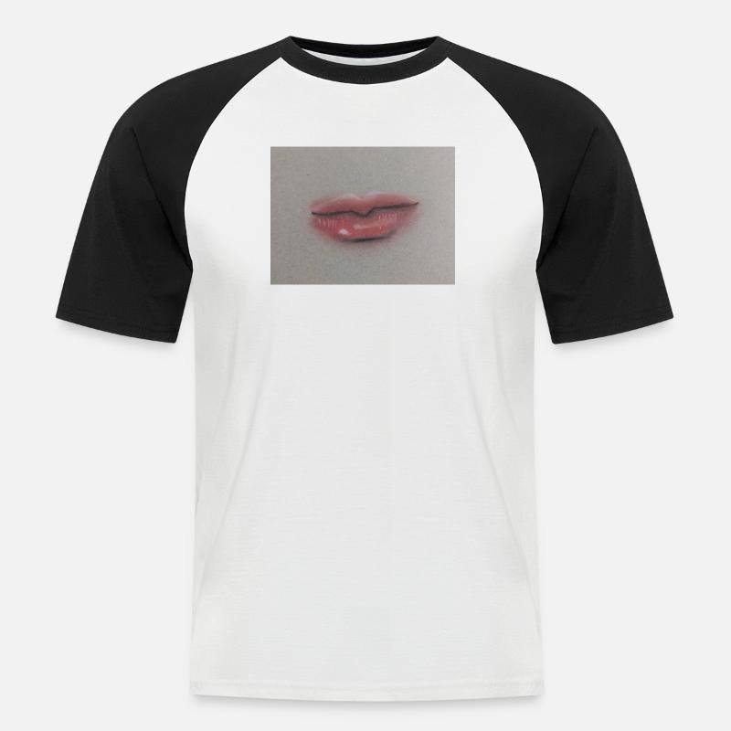 Expressive Lippenkunst auf Graufolie - Männer Baseball-T-Shirt - Weiß/Schwarz
