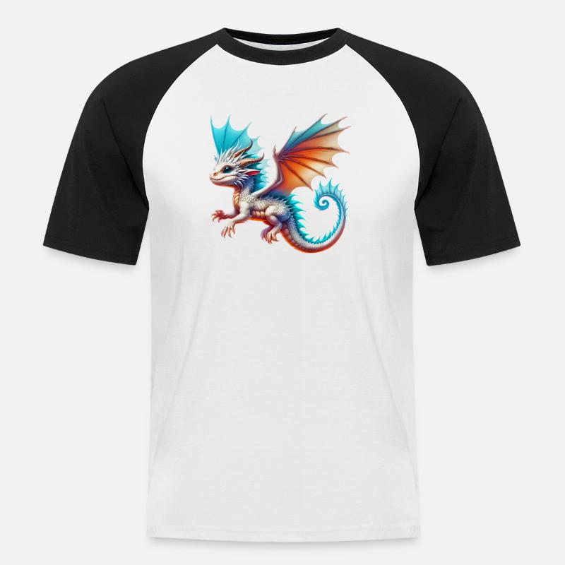 Drache - Männer Baseball-T-Shirt - Weiß/Schwarz