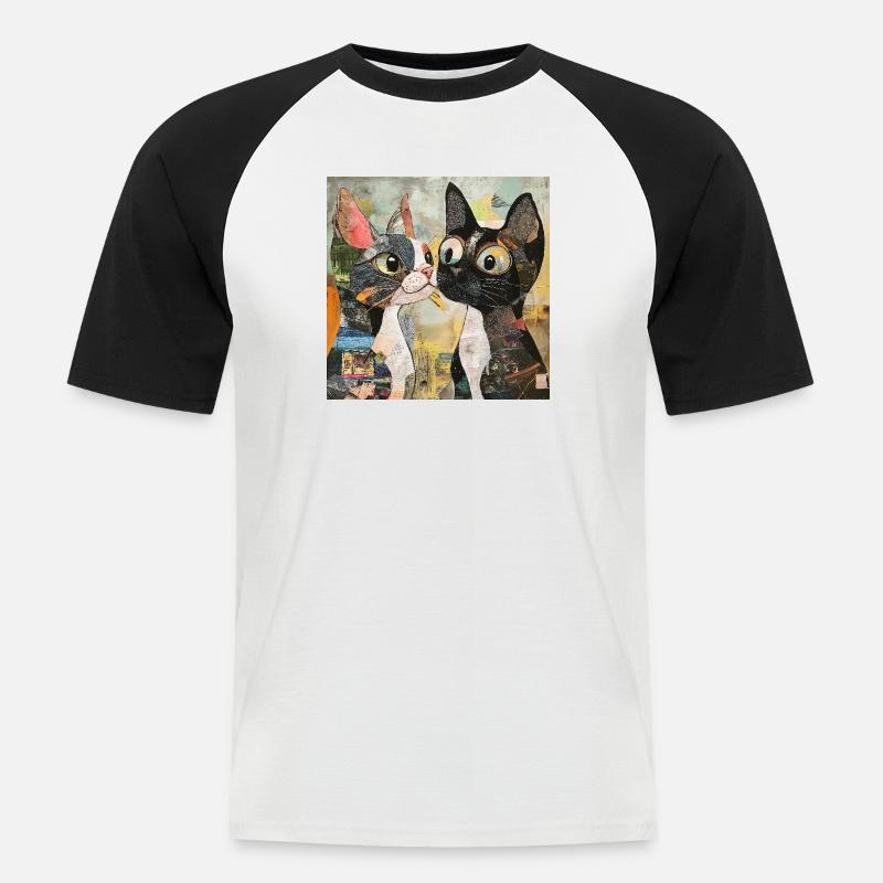 cat cats katze katze collage - Männer Baseball-T-Shirt - Weiß/Schwarz