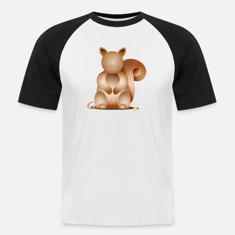 Illustration in Holzoptik–Verspieltes Eichhörnchen - Männer Baseball-T-Shirt - Weiß/Schwarz