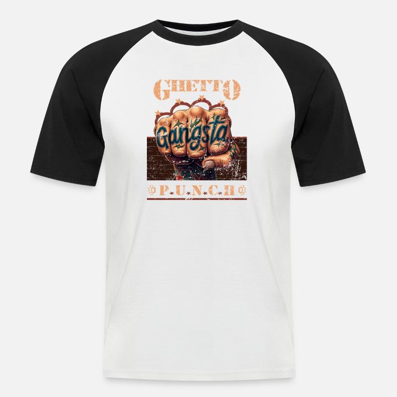 Ghetto Punch - Männer Baseball-T-Shirt - Weiß/Schwarz