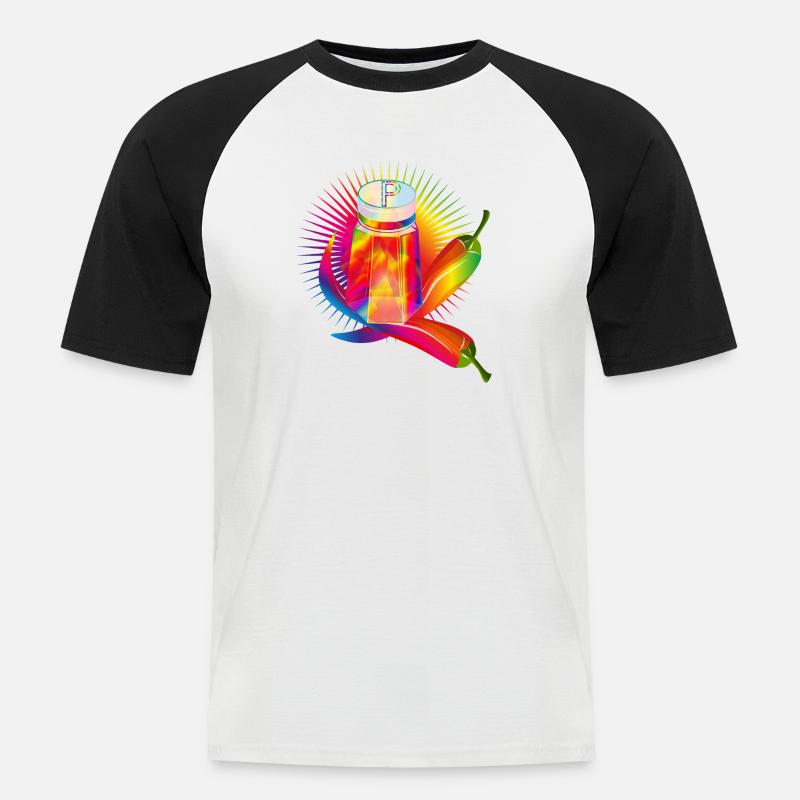 Bunter Pfefferstreuer mit scharfen Chilis - Männer Baseball-T-Shirt - Weiß/Schwarz