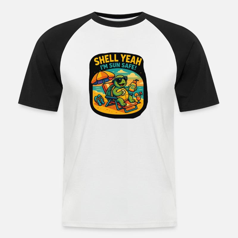 Shell Yeah – Sun Safe Turtle - Männer Baseball-T-Shirt - Weiß/Schwarz