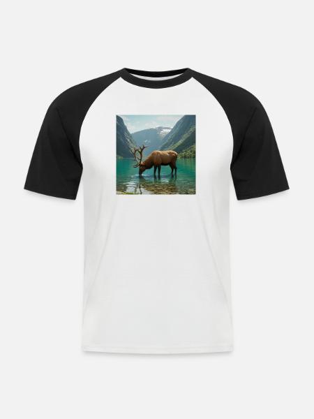 Alpenhirsch am ruhigen See - Männer Baseball-T-Shirt - Weiß/Schwarz