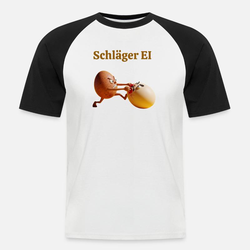 Schläger Ei – Lustiger Eierkampf - Männer Baseball-T-Shirt - Weiß/Schwarz