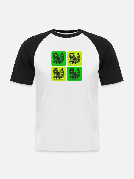 Stylischer Waschbär Retro Design - Männer Baseball-T-Shirt - Weiß/Schwarz
