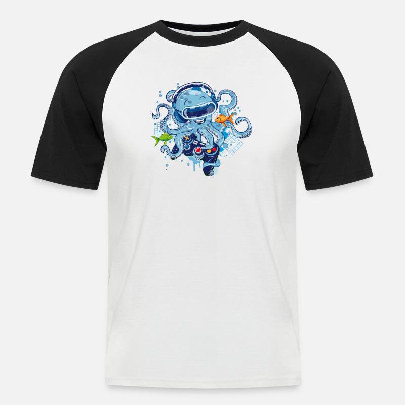 Gaming Oktopus mit Controller - Männer Baseball-T-Shirt - Weiß/Schwarz