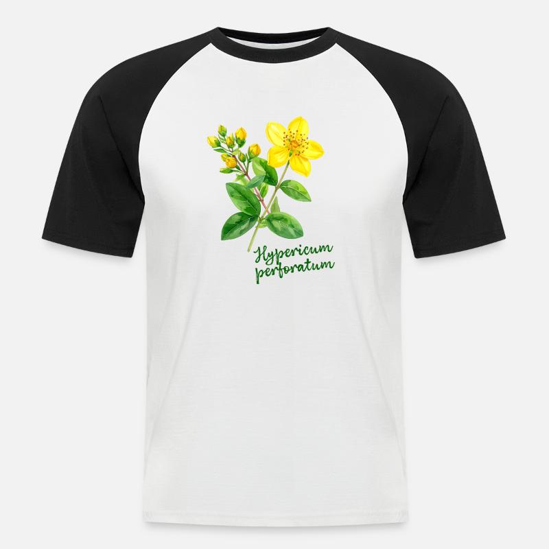 Hypericum perforatum - botanische Illustration - Männer Baseball-T-Shirt - Weiß/Schwarz