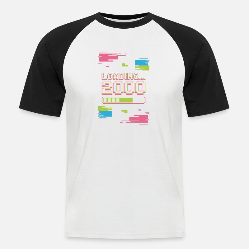 Retro Loading 2000 Pixel - Männer Baseball-T-Shirt - Weiß/Schwarz