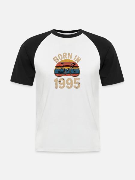 Né en 1995 Retro Bicycle Design - T-shirt baseball manches courtes Homme - blanc/noir