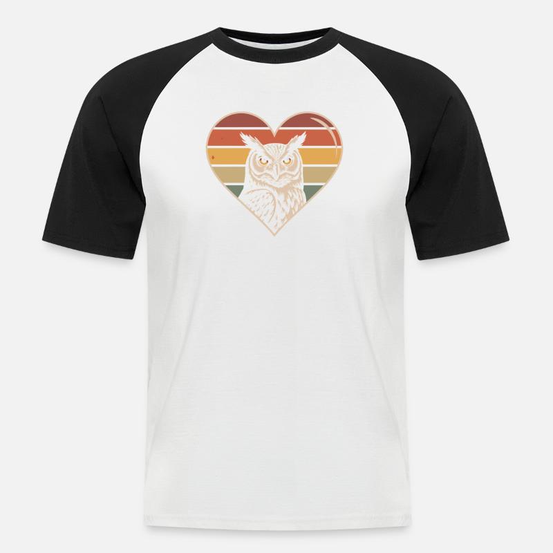 Retro Eule Herz Design - Männer Baseball-T-Shirt - Weiß/Schwarz