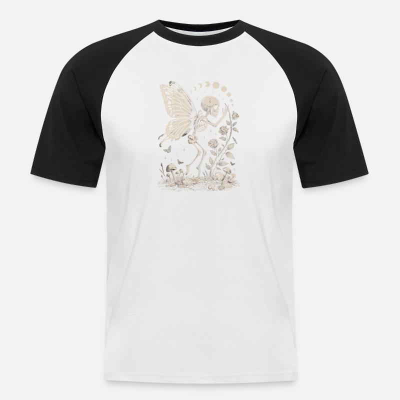 Gothic Skelett Fee mit Mondphasen - Männer Baseball-T-Shirt - Weiß/Schwarz