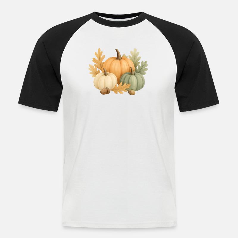  Kürbisse, Eichenlaub & Eicheln - Männer Baseball-T-Shirt - Weiß/Schwarz