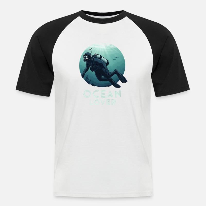 Ocean Lover Taucher - Männer Baseball-T-Shirt - Weiß/Schwarz