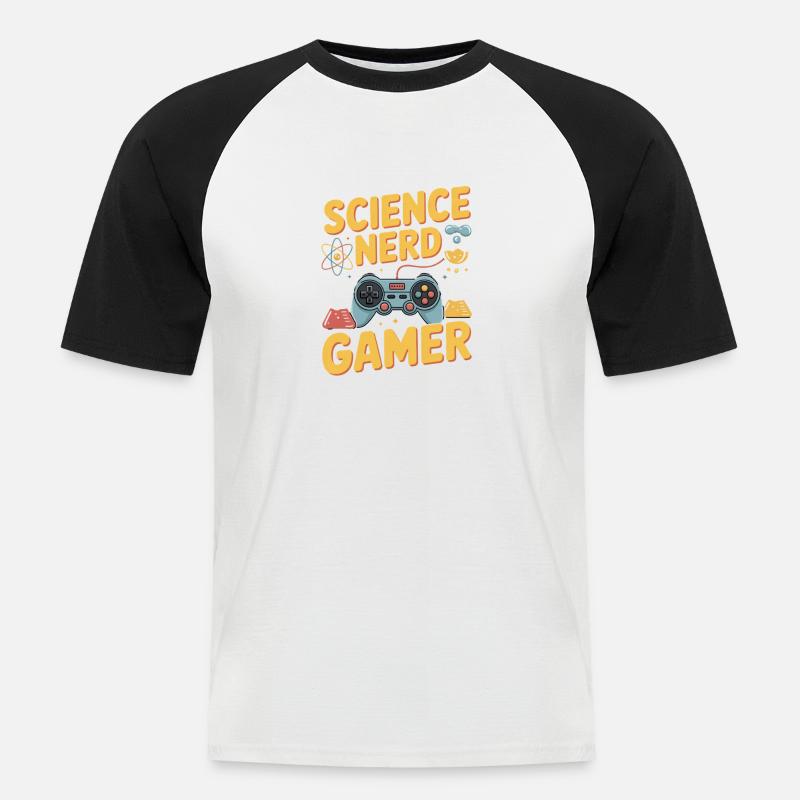 Science Nerd Gamer Controller Chemie Physik - Männer Baseball-T-Shirt - Weiß/Schwarz