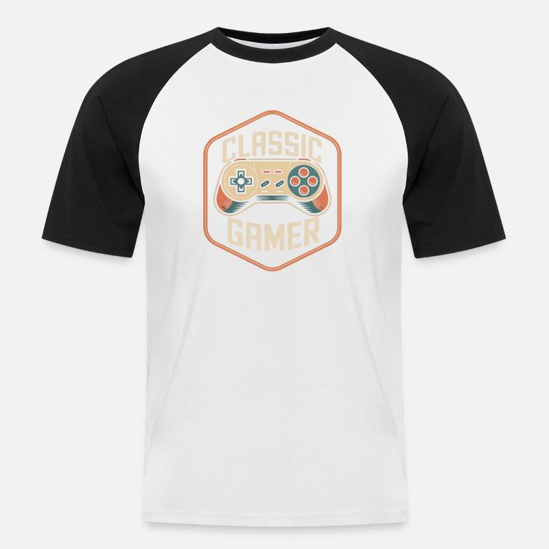 Classic Gamer Retro Controller Nostalgie - Männer Baseball-T-Shirt - Weiß/Schwarz