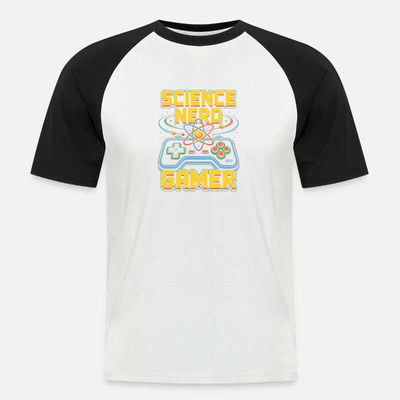 Science Nerd Gamer Atom Controller Wissenschaft - T-shirt baseball manches courtes Homme - blanc/noir